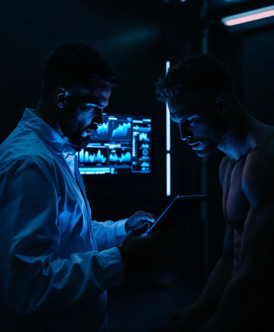 Coach reviewing biometric data with athlete